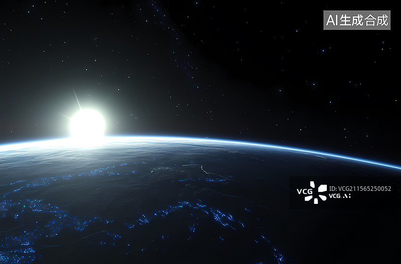 【AI数字艺术】太空中的地球与城市之光图片素材