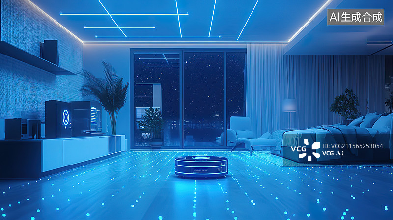 【AI数字艺术】三维科技感的扫地机器人、智能家居图片素材