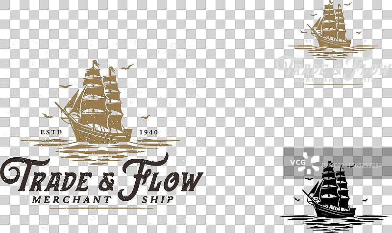 老式海盗船 船只 海洋 海浪 复古标志图片素材