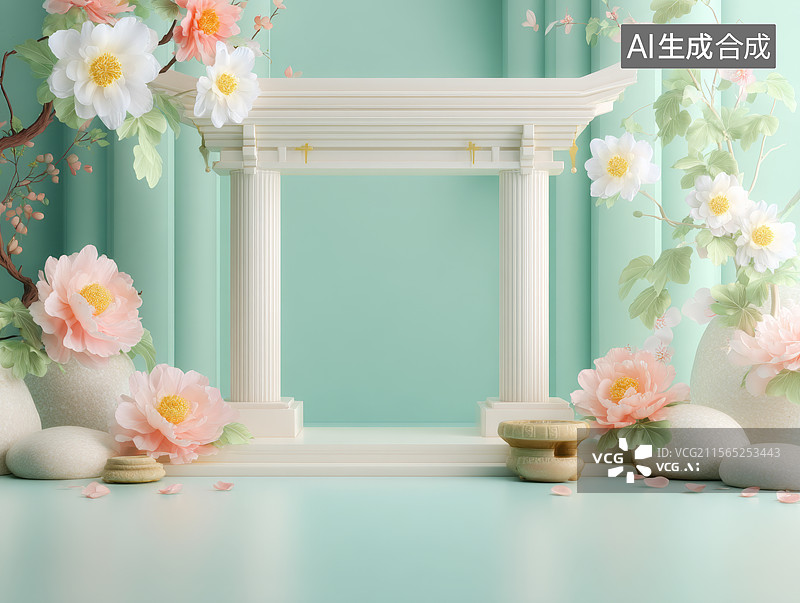 【AI数字艺术】国风山水意境三维插画背景图片素材