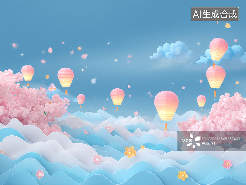 【AI数字艺术】国风山水意境三维插画背景图片素材