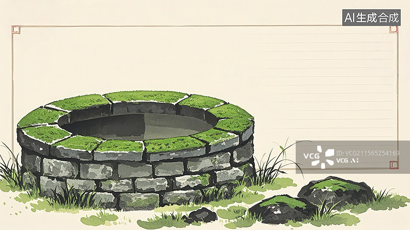 【AI数字艺术】石砌井口与青苔图片素材