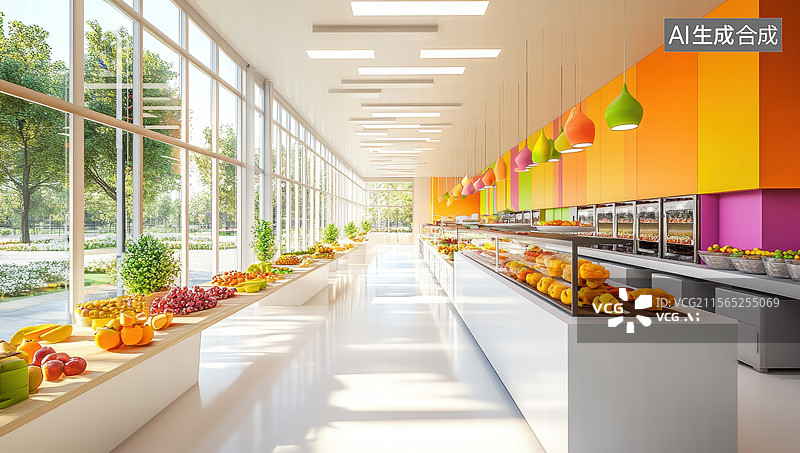 【AI数字艺术】现代校园食堂环境图片素材