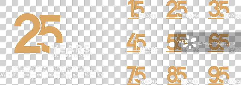 一套周年纪念标志风格的平面金色和白色设计图片素材