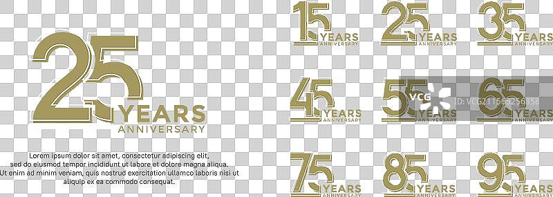 周年纪念标志风格的平面金色设计集合图片素材