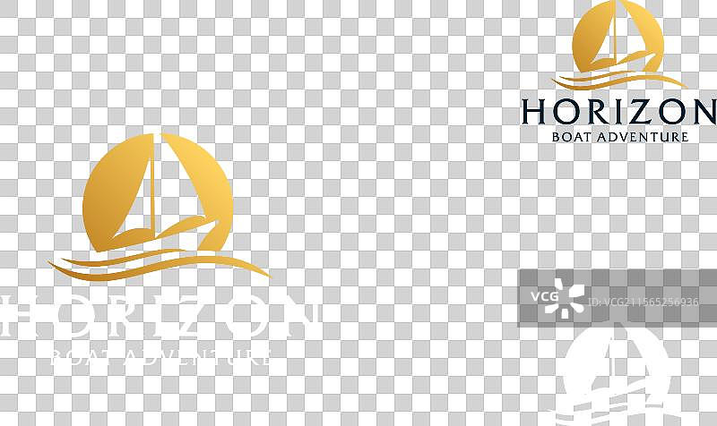 金色月亮太阳帆船船只地平线标志图片素材