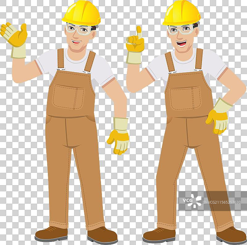 穿着工作服的工人站立姿势，面带微笑图片素材