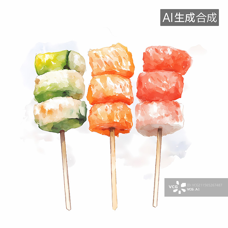 【AI数字艺术】水彩串烧美食图片素材