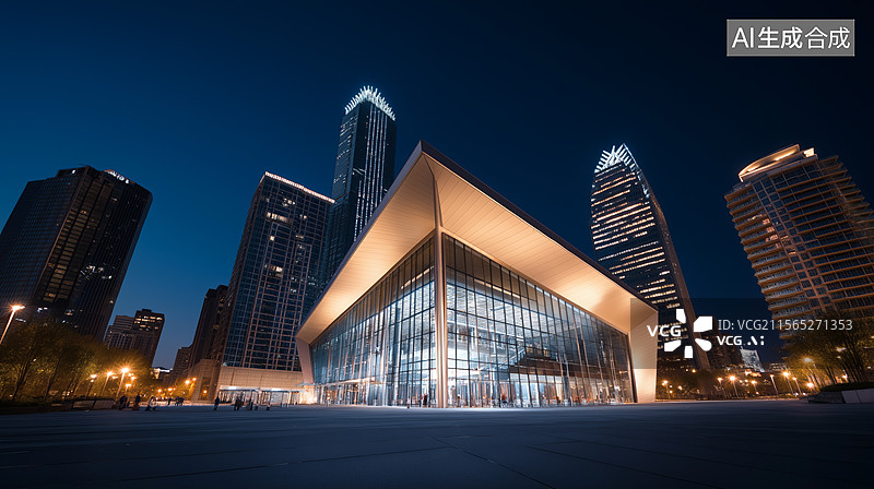 【AI数字艺术】都市夜景：摩天大楼与现代建筑图片素材