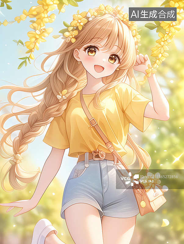 【AI数字艺术】春日少女与黄花图片素材