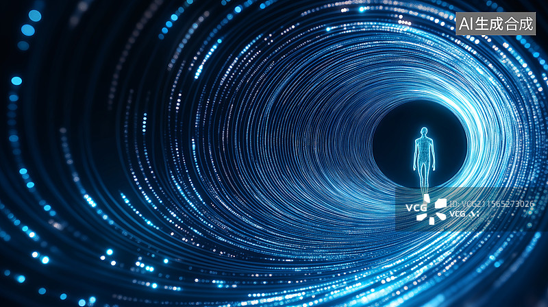 【AI数字艺术】数字隧道中的虚幻身影图片素材