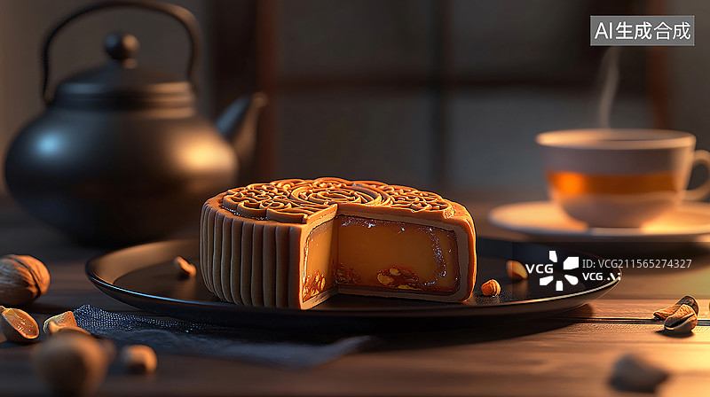 【AI数字艺术】传统中式月饼静物图图片素材