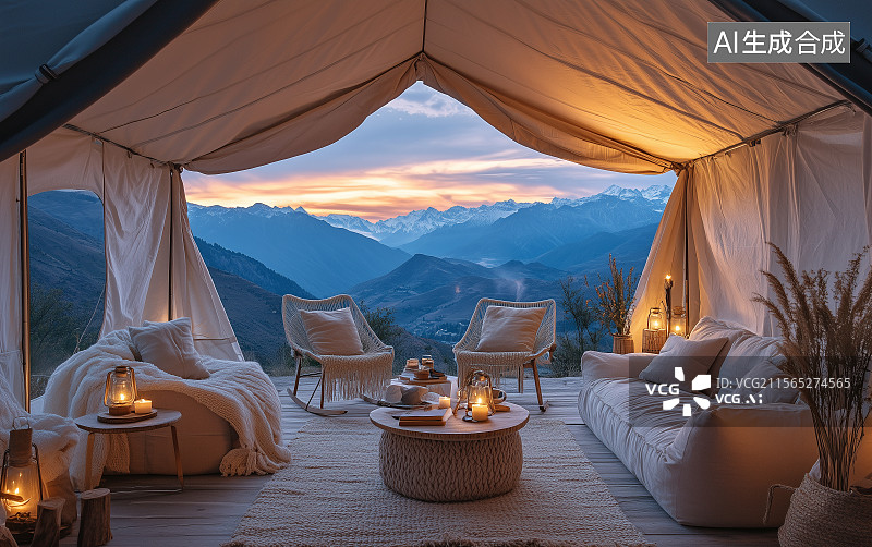 【AI数字艺术】山顶露营帐篷图片素材