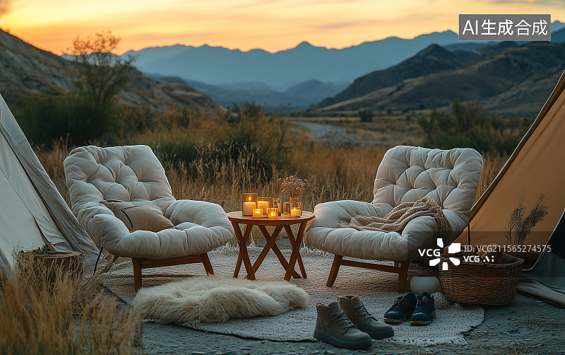 【AI数字艺术】山顶露营帐篷图片素材
