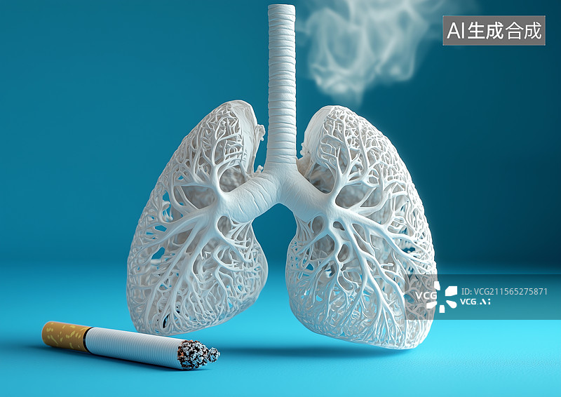 【AI数字艺术】一颗肺部模型和一支香烟图片素材