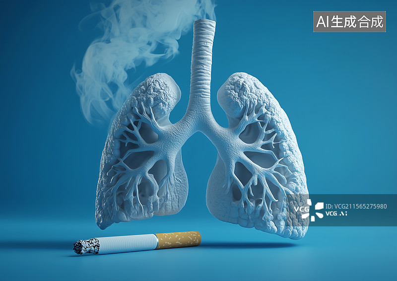 【AI数字艺术】一颗肺部模型和一支香烟图片素材