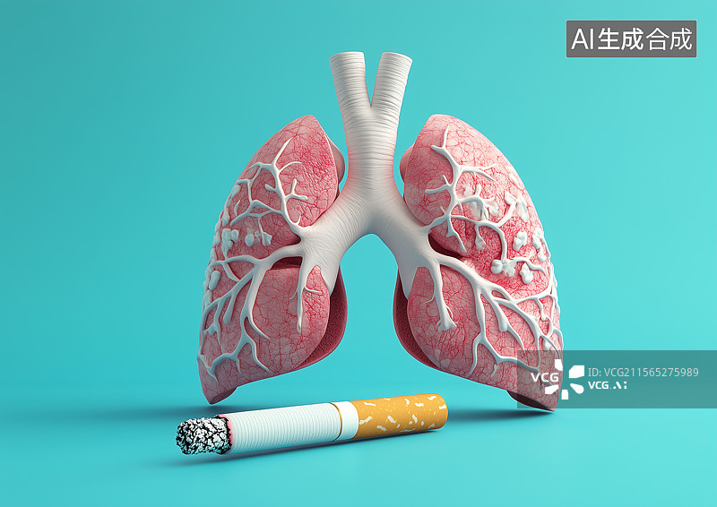 【AI数字艺术】一颗肺部模型和一支香烟图片素材