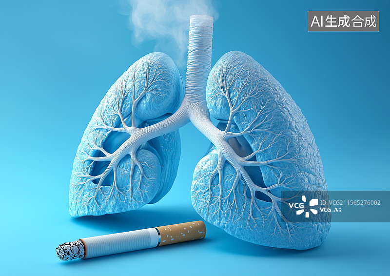 【AI数字艺术】一颗肺部模型和一支香烟图片素材