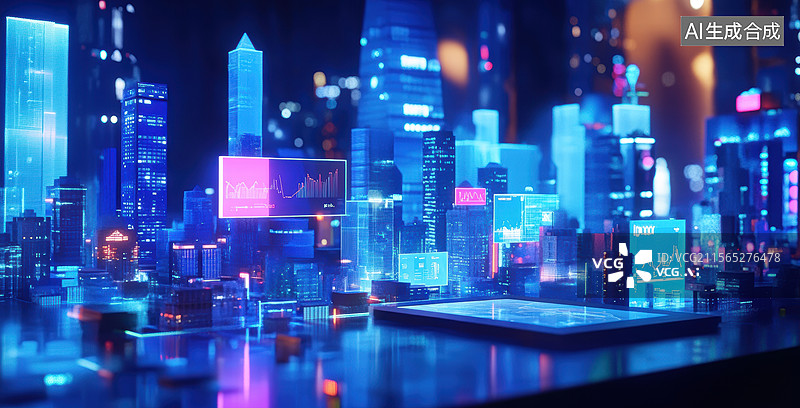【AI数字艺术】未来城市夜景图图片素材