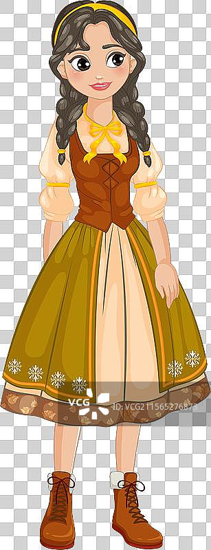 穿着传统民俗服饰的女孩，扎着辫子图片素材