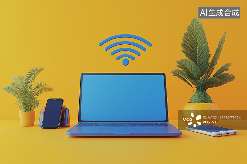 【AI数字艺术】路由器无线网络把电脑手机联系起来图片素材