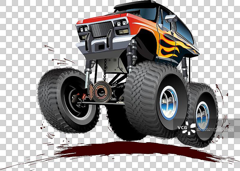 卡通怪兽卡车，背景为白色图片素材