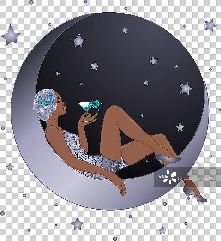 美丽的黑人女性坐在复古纸上图片素材