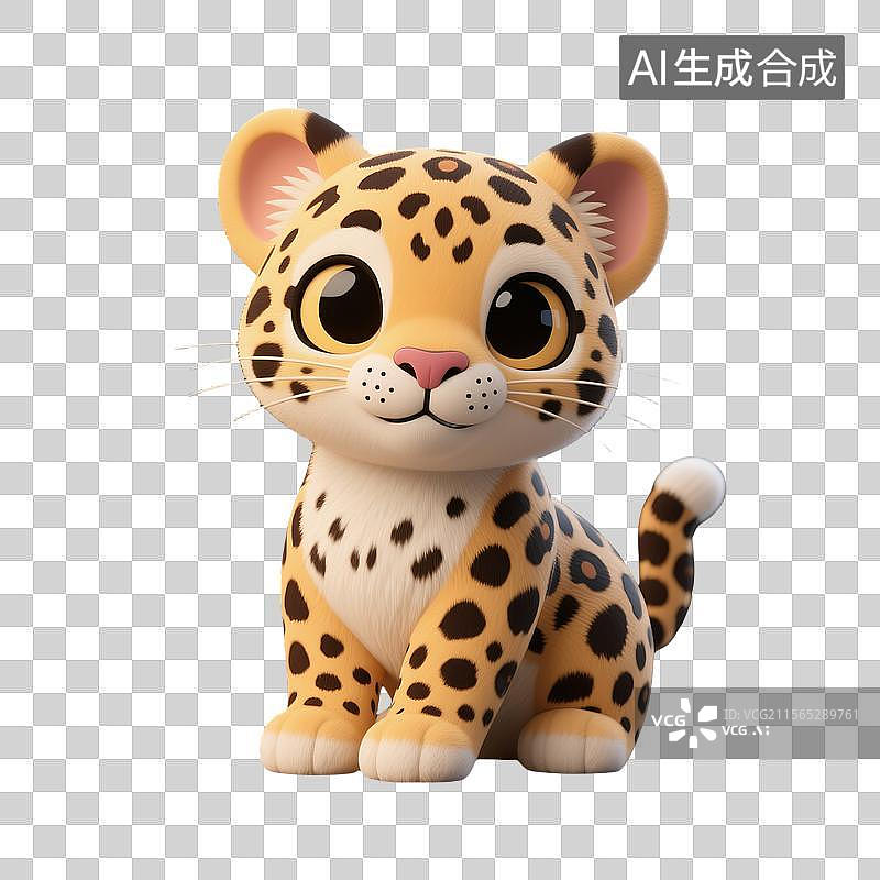 【AI数字艺术】3D建模的纯黑背景迷你豹子卡通插画图片素材