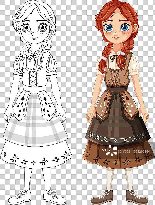 年轻女孩的彩色线条艺术图片素材