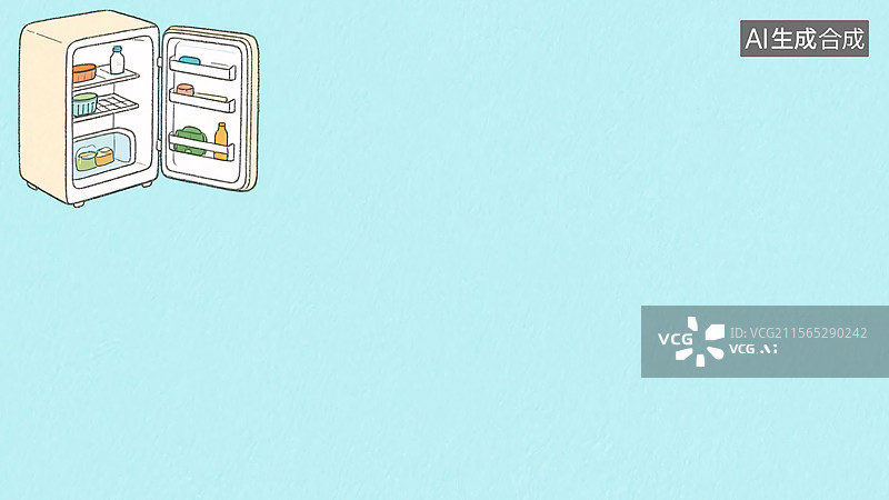 【AI数字艺术】2D卡通冰箱插画背景左上图片素材