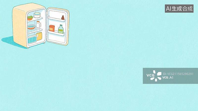 【AI数字艺术】2D卡通冰箱插画背景左上图片素材