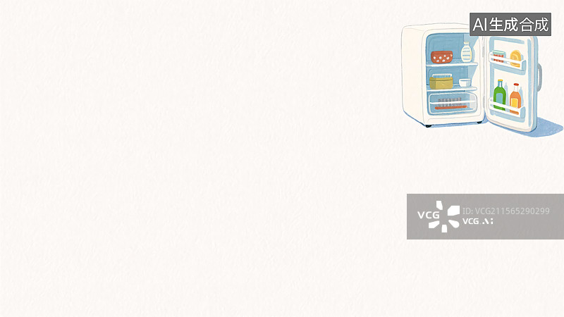 【AI数字艺术】2D卡通冰箱插画背景右上图片素材