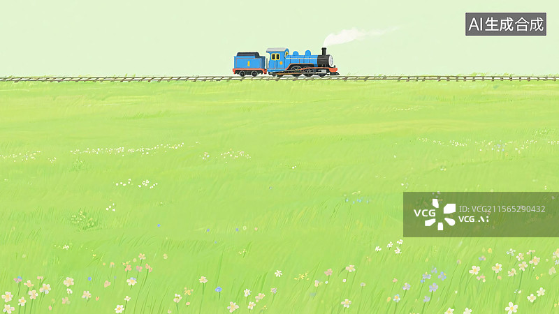 【AI数字艺术】2D卡通草原插画背景居上图片素材