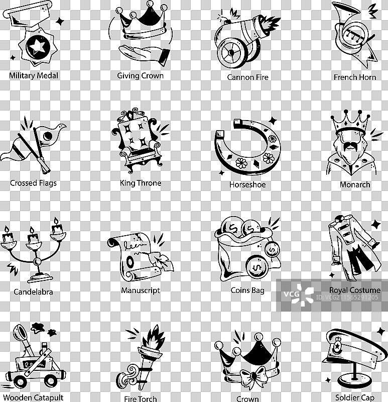 一组皇家配饰涂鸦图标图片素材