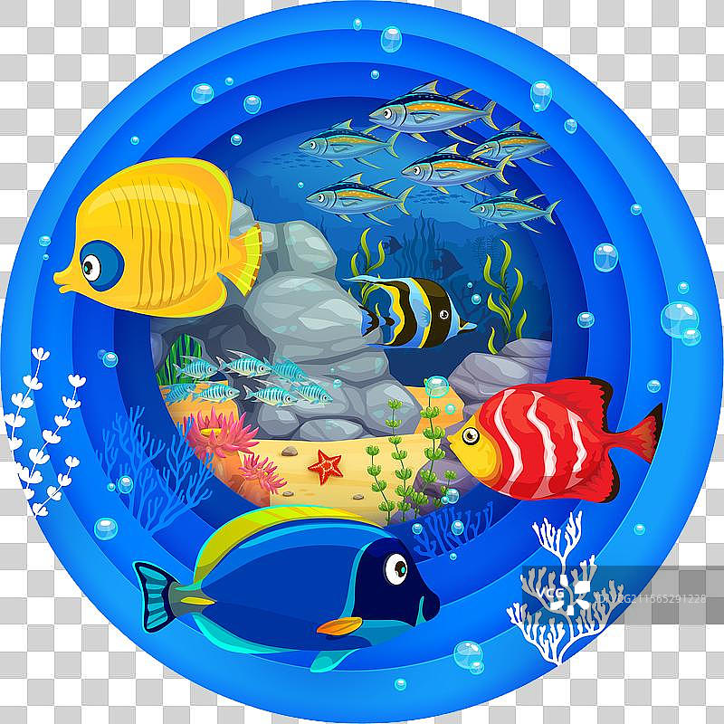 热带鱼的水下风景剪纸图片素材