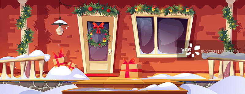 装饰有圣诞节装饰的房屋外立面和门廊图片素材