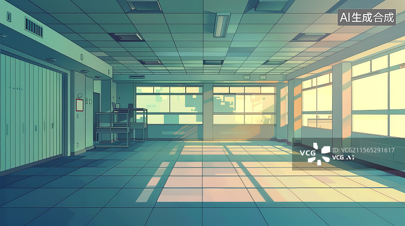 【AI数字艺术】房间在落日余晖中映出柔和光影图片素材