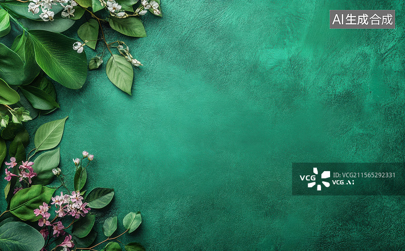 【AI数字艺术】绿色植物边框背景图片素材