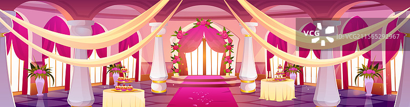 粉色中世纪城堡舞厅的婚礼布置图片素材