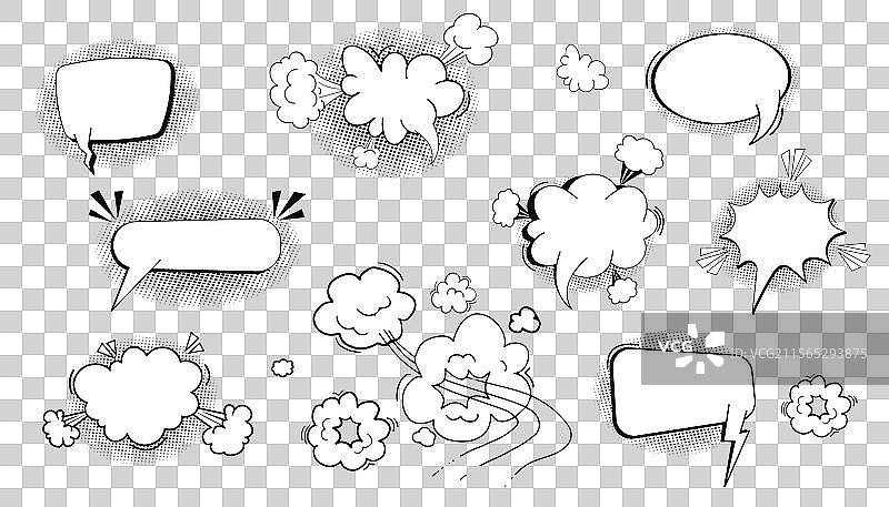 带有半色调的空白漫画对话气泡云图片素材