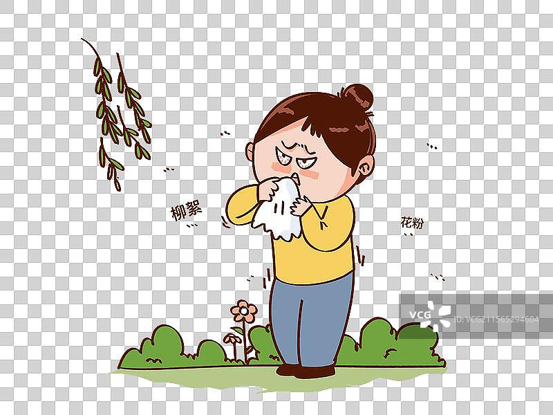 女孩在花粉柳絮散播季节过敏眼睛红打喷嚏图片素材