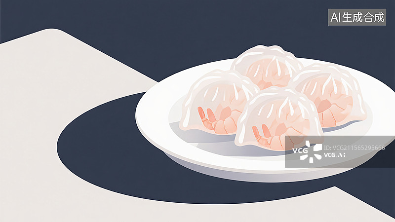 【AI数字艺术】水晶虾饺-中式传统美食小吃国风插画图片素材