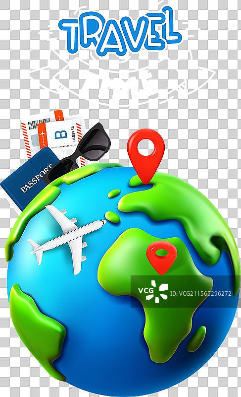 旅行时间概念的3D横幅与字母设计图片素材