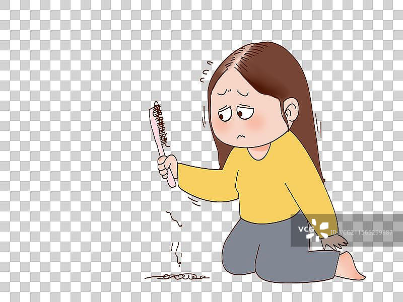 脱发的女孩 很忧愁 烦恼 脱发 头发 头发稀疏 梳子 梳头图片素材
