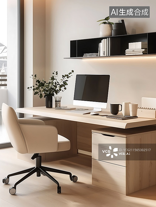 【AI数字艺术】现代简约家庭办公空间图片素材