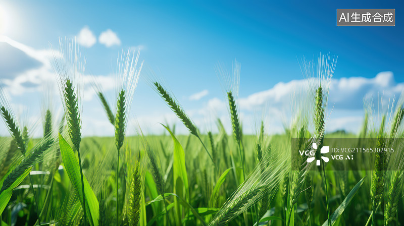 【AI数字艺术】春天麦田里的绿色小麦图片素材