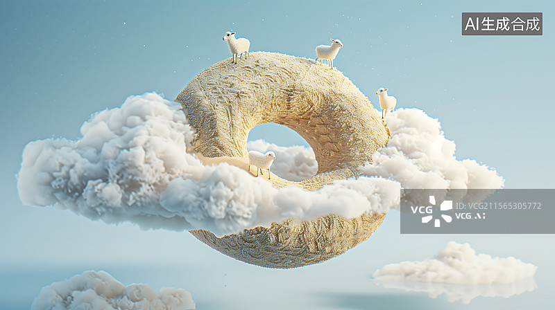 【AI数字艺术】走在软绵绵面包上的可爱绵羊图片素材