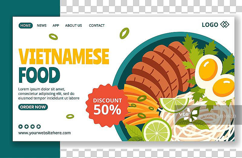 越南美食社交媒体登陆页面卡通图像图片素材