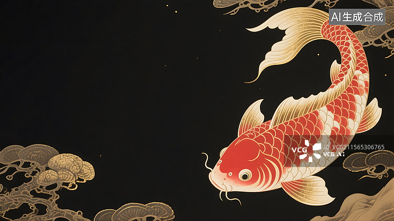 【AI数字艺术】红色锦鲤插画图片素材