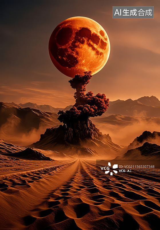 【AI数字艺术】火山喷发与血月图片素材